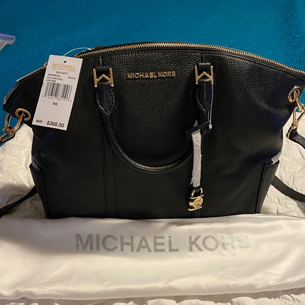 Michael Kors Black Satchel with Gold Accents